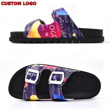 Men's custom logo Slides Sandals Slip on Summer Outdoor Pool Beach Home Flat Casual double buckle Slippers